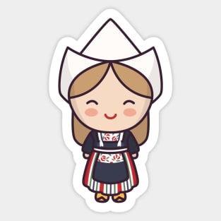 Cute Dutch Girl in Traditional Clothing and Clogs Sticker